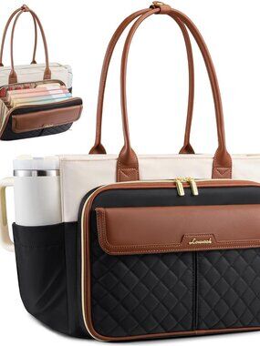 Teacher Tote Bag for Women, Laptop Bag Briefcase with Accordion File Pocket, Nur